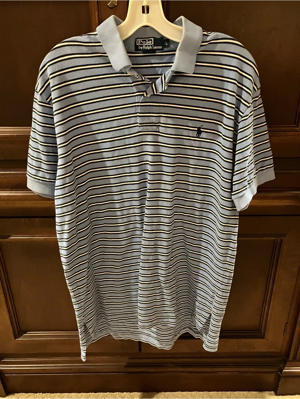 Ralph Lauren Light Blue Stripe Polo with Navy & White Accents